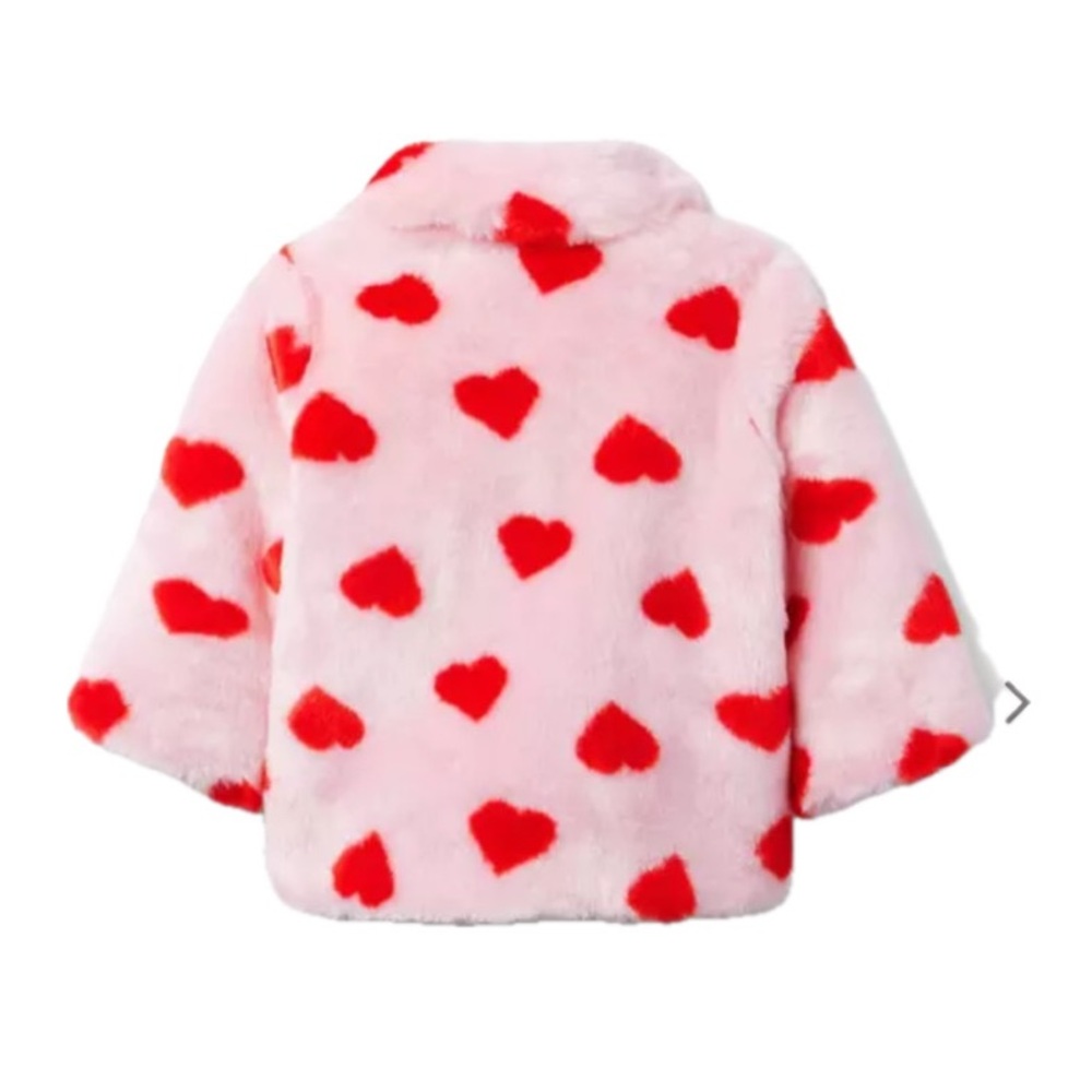 Janie and Jack Candy Pink Heart Faux Fur Jacket Toddler Girl Size 2T - Picture 2 of 10